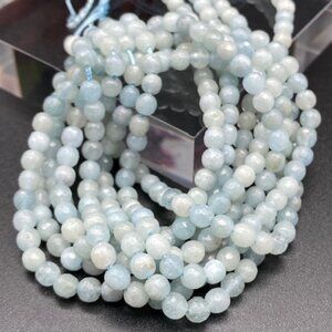 5mm Faceted Aquamarine Genuine Semi Precious Natural Gemstone Bead Strand